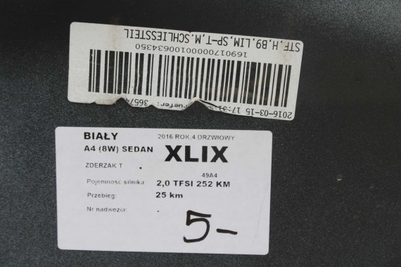AUDI A4 SEDAN TYŁ ZDERZAK tylny + KLAPA BAGAŻNIKA 8W B9 2Y2Y LS9R biały ZESTAW KOMPLET 8W5827025 8W5807511 8W5807067 8W5807521