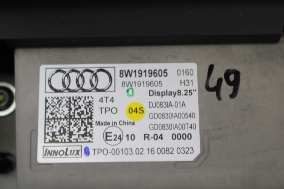 AUDI A4 A5 MONITOR EKRAN LCD WYŚWIETLACZ 8W1919605 8W1 919 605 8"25 CALA 8W1919605  8W1919605 MMI HIGH 8W F5 8W0919605 8W1919605
