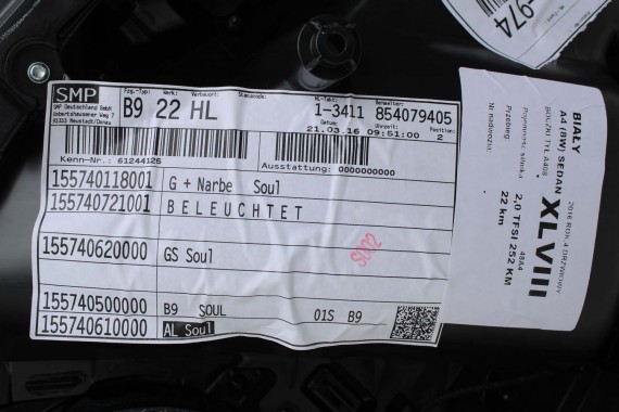 AUDI A4 8W BOCZEK BOCZKI DRZWI drzwiowe tapicerka SEDAN 8W 8W5 B9 skóra kolor czarny 8W1867103 8W1867104 8W0867303 8W0867304