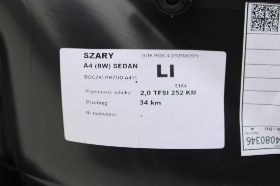AUDI A4 8W BOCZEK BOCZKI DRZWI drzwiowe tapicerka SEDAN 8W 8W5 B9 skóra kolor czarny 8W1867103 8W1867104 8W0867303 8W0867304