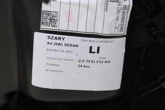 AUDI A4 8W BOCZEK BOCZKI DRZWI drzwiowe tapicerka SEDAN 8W 8W5 B9 skóra kolor czarny 8W1867103 8W1867104 8W0867303 8W0867304
