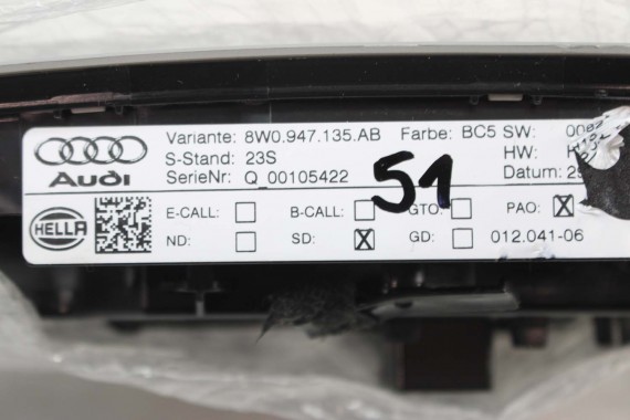 AUDI A4 LAMPKA PODSUFITKI BC5 szara 8W0947135AB 8W0 947 135 AB 4K0947135C 4K0947135AF 8W0947135AB 4K0947135C 4K0947135AF 8W B9