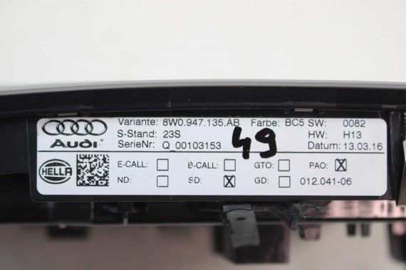 AUDI A4 LAMPKA PODSUFITKI BC5 szara 8W0947135AB 8W0 947 135 AB 4K0947135C 4K0947135AF 8W0947135AB 4K0947135C 4K0947135AF 8W B9