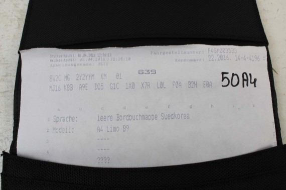 AUDI A4 SEDAN ETUI NA KSIĄŻKĘ SERWISOWĄ KSIĄŻKA SERWISOWA + ETUI 8W 2015- Instrukcja obsługi pokrowiec ORYGINALNE