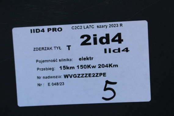 VW ID4 Pro TYŁ ZDERZAK + KLAPA BAGAŻNIKA + LAMPY lampa tylny C2C2 LA7C LED 11A945095 11A945096 11A945093 11A827025A 11A807433