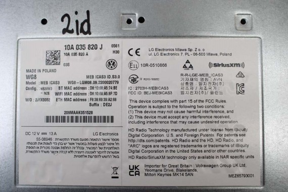VW ID4 CZYTNIK 10A035820J 10A035820J 10A035820J 10A035820J 10A035820J RADIO 10A035820J 10A035820 moduł 10A035820A 10A035820J