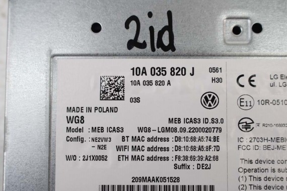 VW ID4 CZYTNIK 10A035820J 10A035820J 10A035820J 10A035820J 10A035820J RADIO 10A035820J 10A035820 moduł 10A035820A 10A035820J