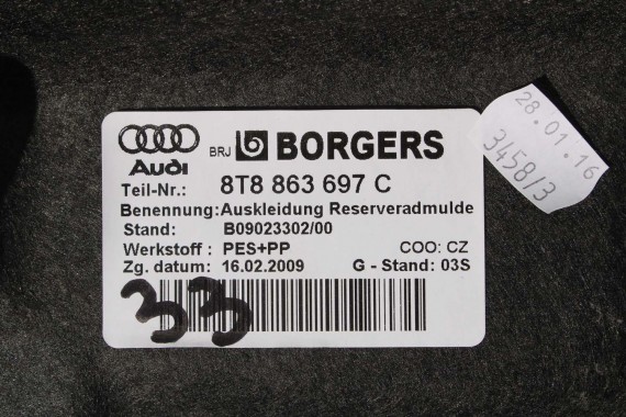 AUDI A5 SPORTBACK FL LIFT DYWAN wykładzina BAGAŻNIKA 8T8863697C CA9- czarny TAPICERKA TYLNEJ KLAPY 8T8863697D wnęka 8T8863697C