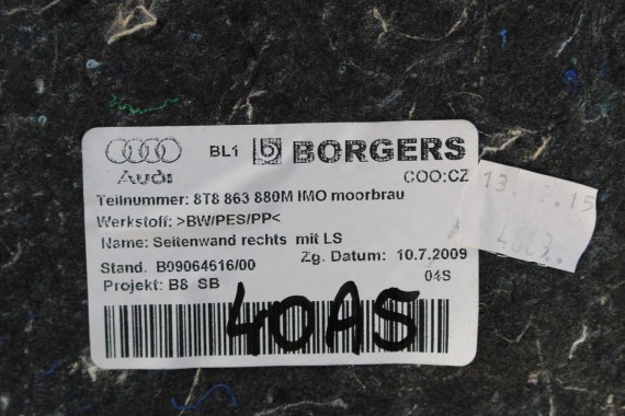 AUDI A5 SPORTBACK BOCZEK DYWAN TAPICERKA BAGAZNIKA 8T8864483 8T8861529 8T0863463 8T8863879M 8T8863880M boczki bagażnik tapicerka