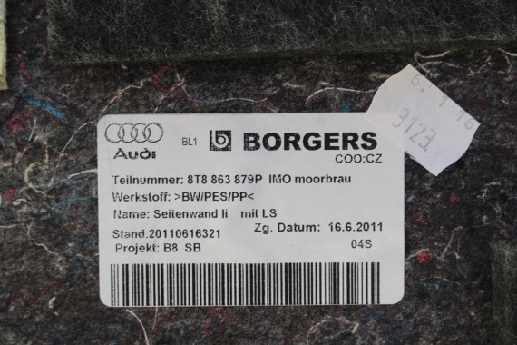 AUDI A5 SPORTBACK BOCZEK DYWAN TAPICERKA BAGAZNIKA 8T8864483 8T8861529 8T0863463 8T8863879M 8T8863880M boczki bagażnik tapicerka