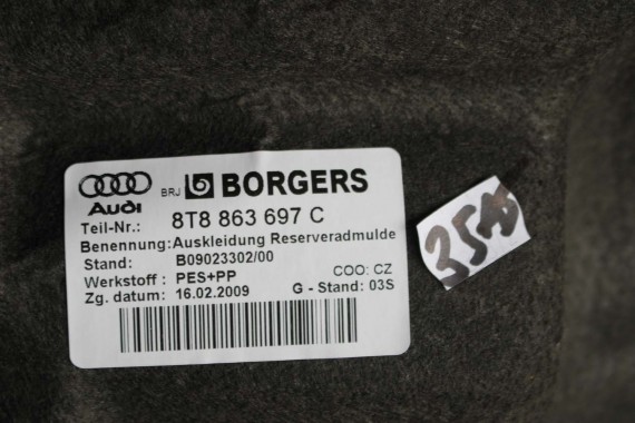 AUDI A5 SPORTBACK FL LIFT DYWAN wykładzina BAGAŻNIKA 8T8863697C CA9- czarny TAPICERKA TYLNEJ KLAPY 8T8863697D wnęka 8T8863697C