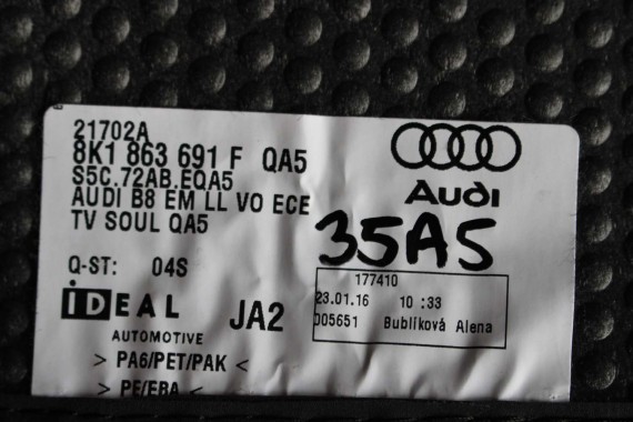 AUDI A4 8K A5 DYWANIKI PODŁOGI 8K1863691F 8K0864450B wycieraczki 8K1863691H 8K0864450C 'QA5' czarny soul) LIFT 8K0 864 450 B 8T8