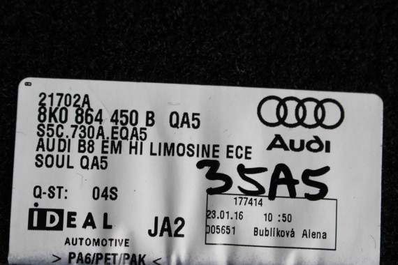 AUDI A4 8K A5 DYWANIKI PODŁOGI 8K1863691F 8K0864450B wycieraczki 8K1863691H 8K0864450C 'QA5' czarny soul) LIFT 8K0 864 450 B 8T8