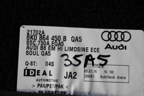 AUDI A4 8K A5 DYWANIKI PODŁOGI 8K1863691F 8K0864450B wycieraczki 8K1863691H 8K0864450C 'QA5' czarny soul) LIFT 8K0 864 450 B 8T8