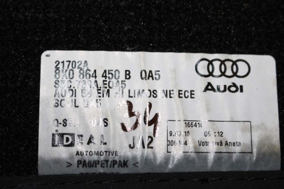 AUDI A4 8K A5 DYWANIKI PODŁOGI 8K1863691F 8K0864450B wycieraczki 8K1863691H 8K0864450C 'QA5' czarny soul) LIFT 8K0 864 450 B 8T8