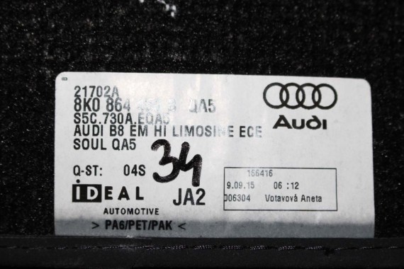 AUDI A4 8K A5 DYWANIKI PODŁOGI 8K1863691F 8K0864450B wycieraczki 8K1863691H 8K0864450C 'QA5' czarny soul) LIFT 8K0 864 450 B 8T8