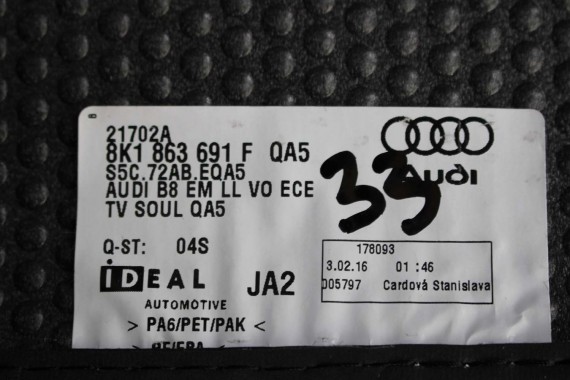AUDI A4 8K A5 DYWANIKI PODŁOGI 8K1863691F 8K0864450B wycieraczki 8K1863691H 8K0864450C 'QA5' czarny soul) LIFT 8K0 864 450 B 8T8