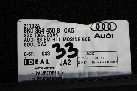 AUDI A4 8K A5 DYWANIKI PODŁOGI 8K1863691F 8K0864450B wycieraczki 8K1863691H 8K0864450C 'QA5' czarny soul) LIFT 8K0 864 450 B 8T8