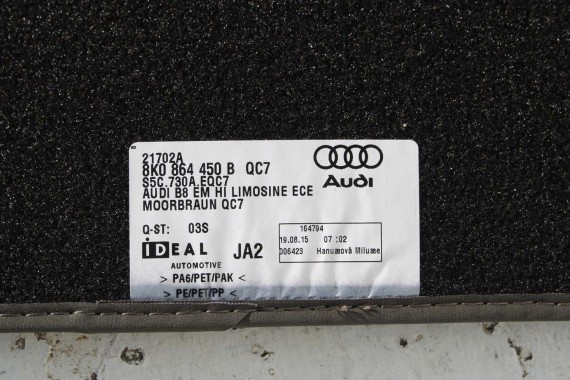 AUDI A4 8K A5 DYWANIKI PODŁOGI 8K1863691F 8K0864450B wycieraczki 8K1863691H 8K0864450C QC7 brąz LIFT 8K0 864 450 8T8 8K1863691