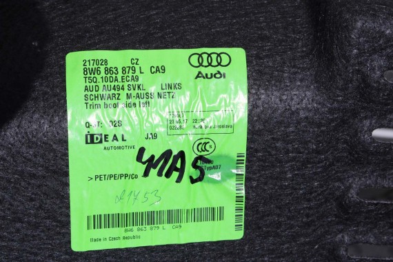 AUDI A5 8W F5 BOCZEK DYWAN PAS BAGAŻNIKA 8W6863879L 8W6863880E 8W5863463F boczki bagażnik tapicerka 8W6863879 8W6863880 S5