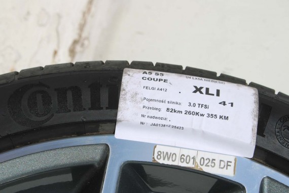 AUDI A4 A5 8W FELGI 19 cali 8W0601025DF KOŁA OPONY LATO felga 8.5J*19H2 ET32 opona Continental ContiSport 255/35/19 8W0601025DG