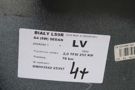 AUDI A4 SEDAN TYŁ ZDERZAK tylny + KLAPA BAGAŻNIKA 8W B9 2Y2Y LS9R biały ZESTAW KOMPLET 8W5827025 8W5807511 8W5807067 8W5807521