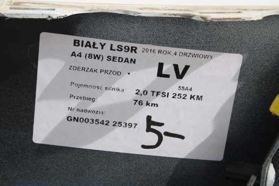 AUDI A4 8W PRZÓD maska błotniki zderzak przedni 2Y2Y LS9R biały 8W0807065 8W0807611 8W0821105A 8W0821106A 8W0823029 8W0807681 b9