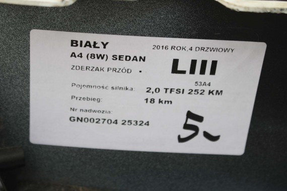 AUDI A4 8W PRZÓD maska błotniki zderzak przedni 2Y2Y LS9R Biały B9 8W0807065 8W0807611 8W0821105A 8W0821106A 8W0823029 8W0807681