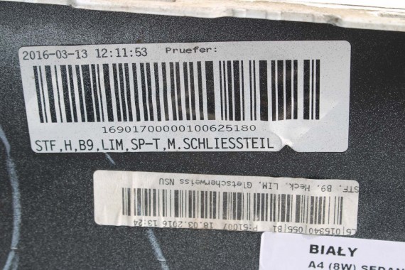 AUDI A4 SEDAN TYŁ ZDERZAK tylny + KLAPA BAGAŻNIKA 8W B9 2Y2Y LS9R biały ZESTAW KOMPLET 8W5827025 8W5807511 8W5807067 8W5807521