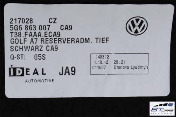 VW GOLF 7 WYKŁADZINA BAGAŻNIKA 5G6863007 5G6 863 007 5G0 Kolor: CA9 - czarny