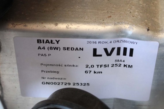 AUDI A4 8W PAS PRZEDNI PRZÓD WZMOCNIENIE + BELKA + CHŁODNICE WENTYLATOR 8W0121251K 8W0145805N 8W0959455 8W0121003A 8W0816411C B9
