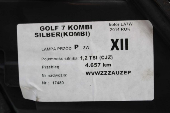 VW GOLF 7 VII LAMPA PRZEDNIA PRZÓD LAMPY 5G1941005 5G1941006 5G1941005E 5G1941006E 5G1941005 5G1941006 5G1941005 5G1941006 5G H7