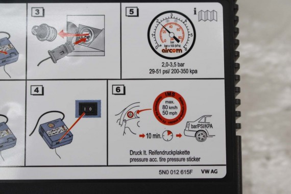 VW AUDI SKODA SEAT 5N0012615F POMPKA DO OPON KÓŁ SPRĘŻARKA POWIETRZA kompresor 5N0012615C 2.0 - 3.5 BAR 5N0012615D 5N0012615F
