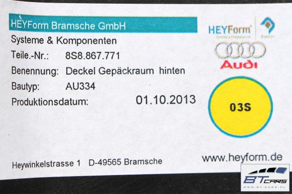 AUDI TT PÓŁKA TYLNA TYŁ BAGAŻNIKA 8S8867771 8S8 867 771 8S8867771A 8S8867771B 8S8867771C 8S8867771 8S8867771A 8S8 867 771 B 8S