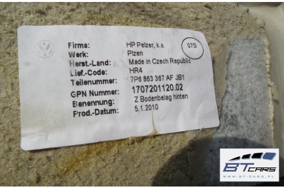 VW TOUAREG DYWAN WYKŁADZINA PODŁOGI 7P6863367 7P6863367AF 7P6 863 367 AHF tapicerka 7P 7P0 JB1 7P6863367AG 7P6863367P 7P6863367Q