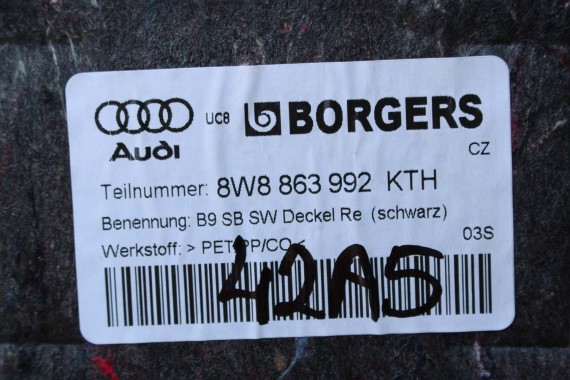 AUDI S5 SPORTBACK BOCZEK DYWAN TAPICERKA BAGAŻNIKA 8W8863463 8W8863879F 8W8863880E boczki bagażnik tapicerka 8W8863991 A5 F5 8W