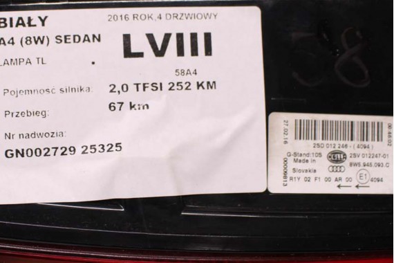 AUDI A4 8W SEDAN LAMPY LED TYLNE TYŁ 8W5945091C 8W5945092C 8W5945093C 8W5945094C 8W5 945 091 C lampa 8W B9 8W5945091B 8W5945092B