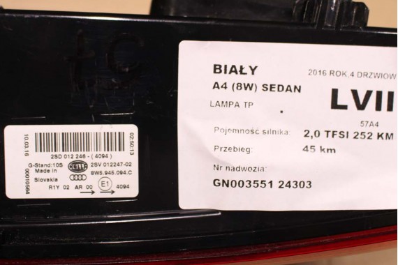 AUDI A4 8W SEDAN LAMPY LED TYLNE TYŁ 8W5945091C 8W5945092C 8W5945093C 8W5945094C 8W5 945 091 C lampa 8W B9 8W5945091B 8W5945092B