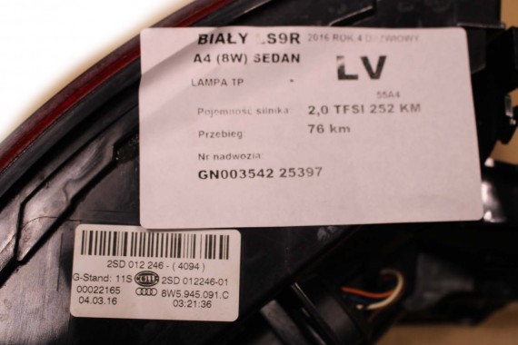AUDI A4 8W SEDAN LAMPY LED TYLNE TYŁ 8W5945091C 8W5945092C 8W5945093C 8W5945094C 8W5 945 091 C lampa 8W B9 8W5945091B 8W5945092B