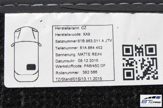 AUDI Q2 DYWANIKI PODŁOGI S-LINE JTV 81B863011A wycieraczki 81B 863 011 A 81B863011A 81B863011A 81B863011A 81B863011A 81B863011