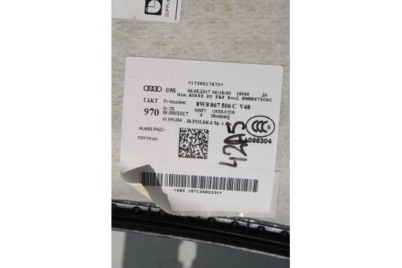 AUDI S5 F5 PODSUFITKA 8W8867506C TAPICERKA + słupki czarna 8W8867505C 8W8867233G 8W8867234G 8W8867243 8W8867244 8W8867241 V48