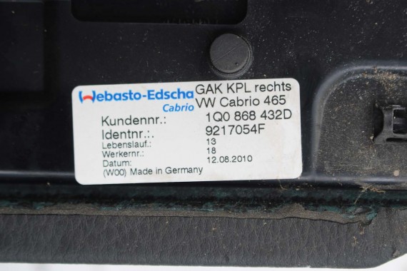 VW EOS MECHANIZM REGULACJA DACHU 1Q0825251AA 1Q0825307 1Q0825308 1Q0825300 1Q0825347 1Q0825348 1Q0825350D 1Q0825187J 1Q0825251AA
