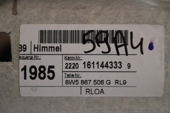 AUDI A4 SEDAN PODSUFITKA szara 8W5867506G RL9 szary 8W5 867 506 G 8W5867506G 8W5867506G 8W B9 8W5867506L 8W5867506C 8W5867506G