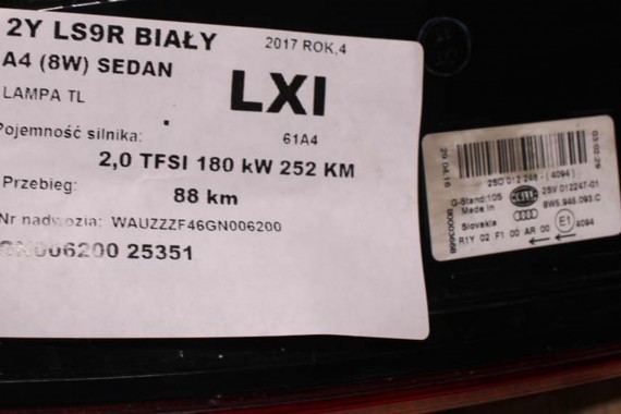 AUDI A4 8W SEDAN LAMPY LED TYLNE TYŁ 8W5945091C 8W5945092C 8W5945093C 8W5945094C 8W5 945 091 C lampa 8W B9 8W5945091B 8W5945092B