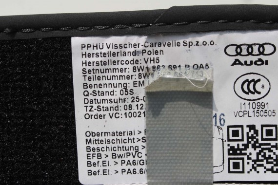 AUDI A4 A5 DYWANIKI PODŁOGI 8W1863691A 8W0864450 wycieraczki 8W1 863 691 A 8W1 863 713 8W1863714 8W0864450 8W0863723 8W0863724