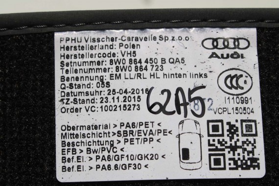 AUDI A4 A5 DYWANIKI PODŁOGI 8W1863691A 8W0864450 wycieraczki 8W1 863 691 A 8W1 863 713 8W1863714 8W0864450 8W0863723 8W0863724