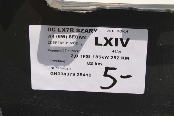 AUDI A4 8W PRZÓD maska błotniki zderzak przedni 0C0C LX7R szary 8W0807065 8W0807611 8W0821105A 8W0821106A 8W0823029 8W0807681 0C
