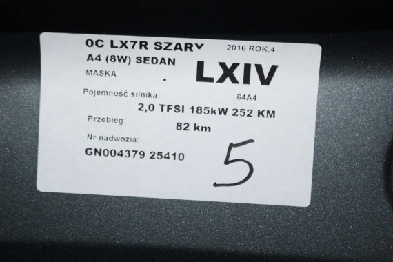 AUDI A4 8W PRZÓD maska błotniki zderzak przedni 0C0C LX7R szary 8W0807065 8W0807611 8W0821105A 8W0821106A 8W0823029 8W0807681 0C