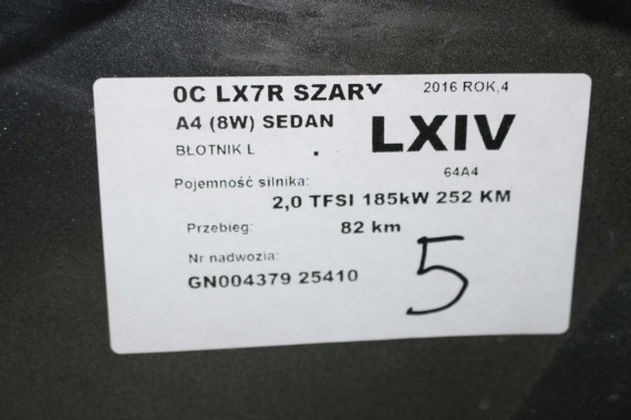 AUDI A4 8W PRZÓD maska błotniki zderzak przedni 0C0C LX7R szary 8W0807065 8W0807611 8W0821105A 8W0821106A 8W0823029 8W0807681 0C