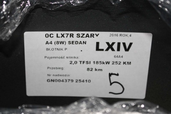 AUDI A4 8W PRZÓD maska błotniki zderzak przedni 0C0C LX7R szary 8W0807065 8W0807611 8W0821105A 8W0821106A 8W0823029 8W0807681 0C